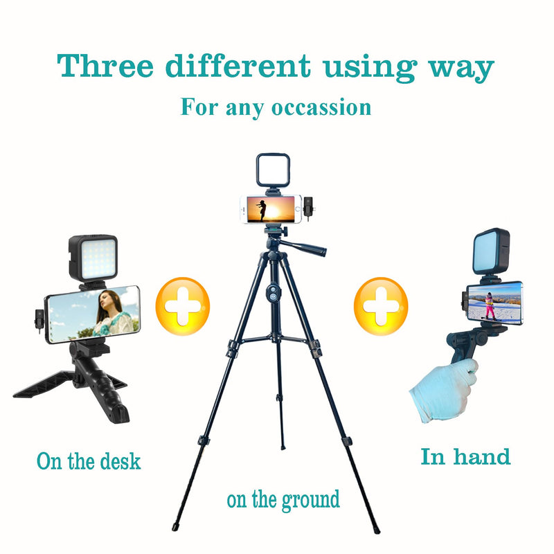 for iPhone Vlogging Kit, Vlogging Kit for Andriod Phone with Two Tripods RGB Light Lavalier Microphone Remote for YouTube Tiktok Content Creator (Total Height 20 in to 50 in) Total Height 20 IN to 50 IN