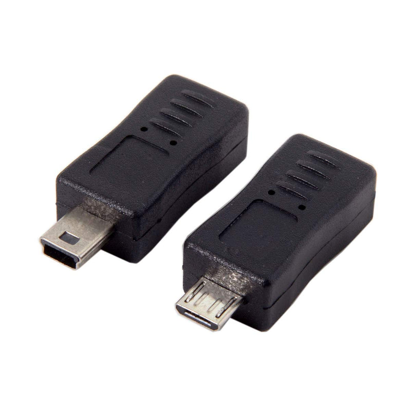 CY 2pcs Mini USB Male to Micro USB 5pin Female & Mini Female to Micro Male Extension Adapter Black