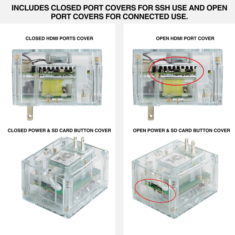 Vilros Plug 'n' Pi for Raspberry Pi 5-A Raspberry Pi Fan Cooled Case and Power Supply All in one Solution -Ideal for SSH-Headless Usage (Clear Transparent with RGB LEDs) Clear Transparent With RGB LEDs