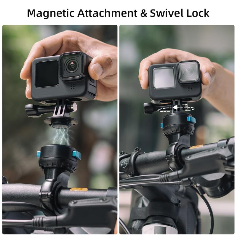 [AUSTRALIA] - SUREWO Magnetic Quick Release Handlebar Bike Pole Mount, Motorcycle Handlebar Clamp Mount with Shock-Absorbing Base Compatible with Go Pro Hero 13/12/11/10/9/8/7 Black,DJI Osmo Action 5 pro/4/3 Plastic 