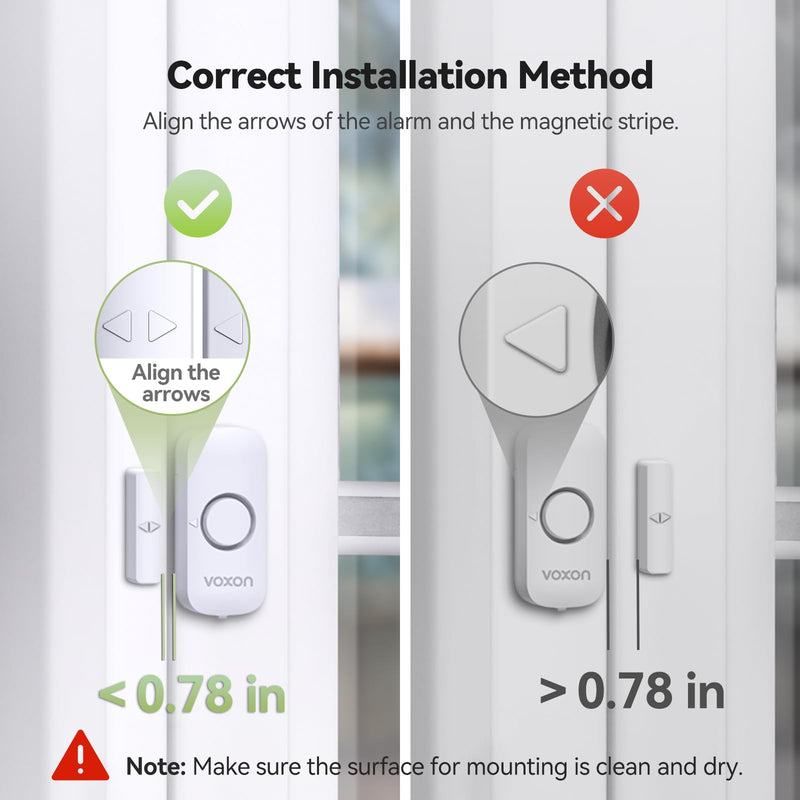 Window Alarm Door Alarms for Kids Safety VOXON Wireless Door Alarm for Home Security Personal Security Window Alarms Sensor Burglar Door Alarm for Pool, Cars, Sheds, Caravans DIY Kit Pack of 2 2PCS
