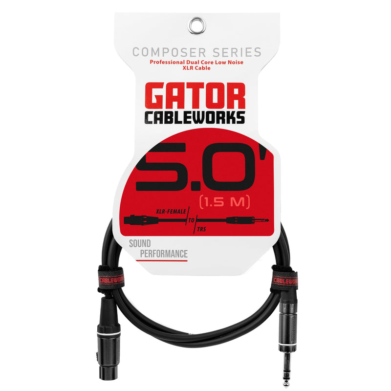 By Gator Cases Composer Series Deluxe 5 Foot XLR Female to TRS Cable, (GCWC-XLR-05FTRS) 5 Feet TRS/XLR Female