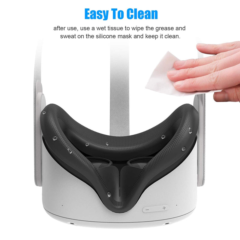 AMVR Face Cushion Pad Replacement for Oculus Quest 2, Silicone Face Cover for Quest 2 Headset, Sweatproof Washable Lightproof Anti-Leakage VR Face Plate Mask Accessories (Black, Only Cover) Black