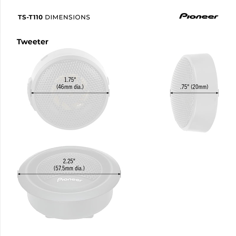 Pioneer TS-T110 7/8" Hard Dome Component Tweeters 120W Max | Crisp High-Frequency Detail, Easy Add-On for Clarity, Flush/Surface Mount 7/8"