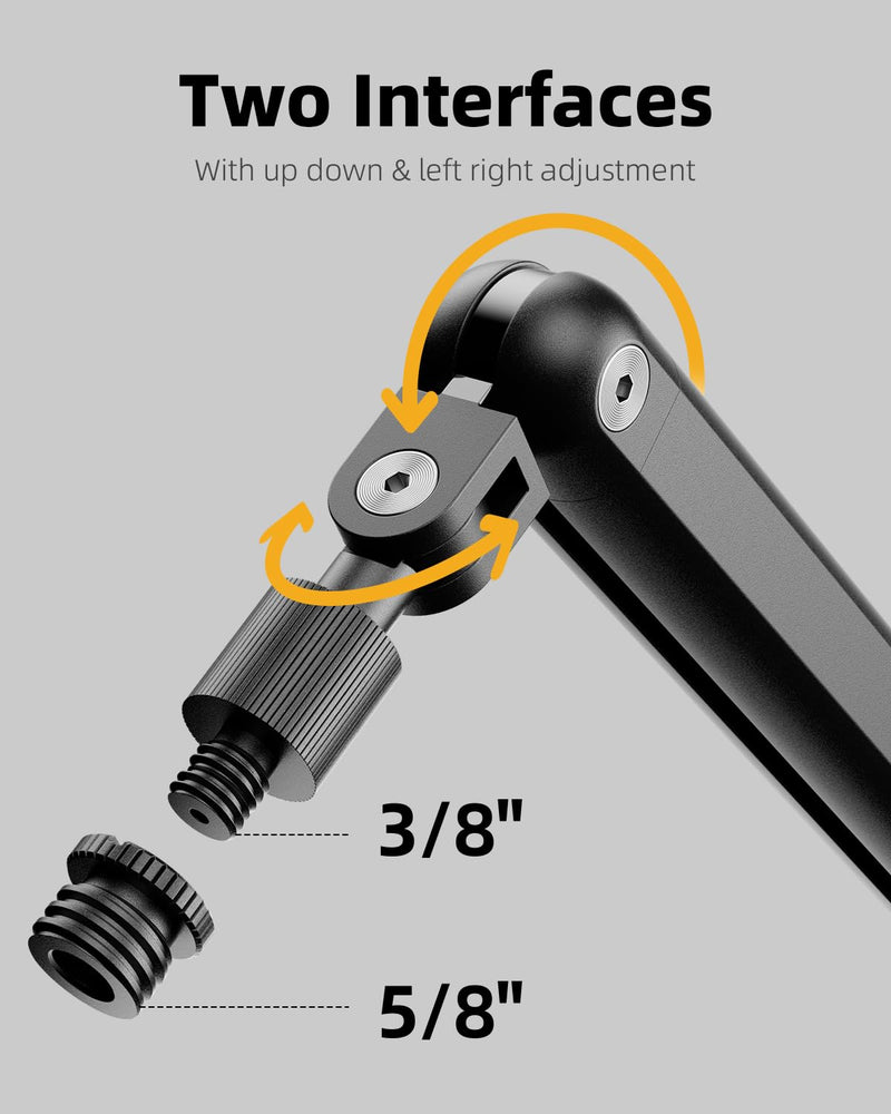TODI Mic Arm for Lightweight Mics, Microphone Arm Rotatable, Storable Desk Mic Stand for Bear 3LB with Mount Clamp, Mic Stand Boom Arm with Cable Channel with 3/8'' 5/8'' Thread for Podcast, Gaming Black