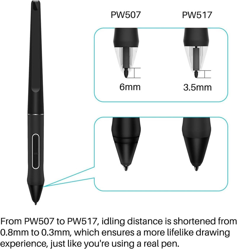 Stylus Digital Pen with 10 Nibs for Huion Kamvas 13, 22 Plus and 24 Drawing Monitors - Battery-Free, 8192 Pressure Sensitivity