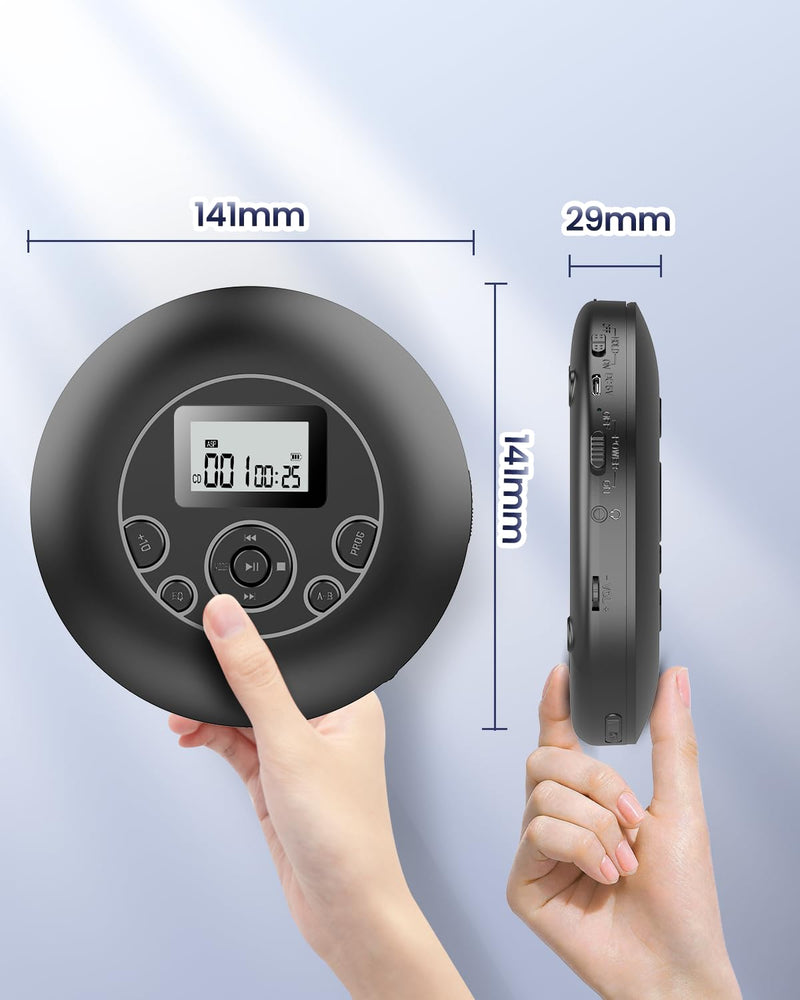 Desobry Portable CD Player with Rechargeable Battery Personal CD Players with Headphones LCD Display Anti-Skip Protection Playback Memory CD Player for Car Walkman CD Player Music Media Black