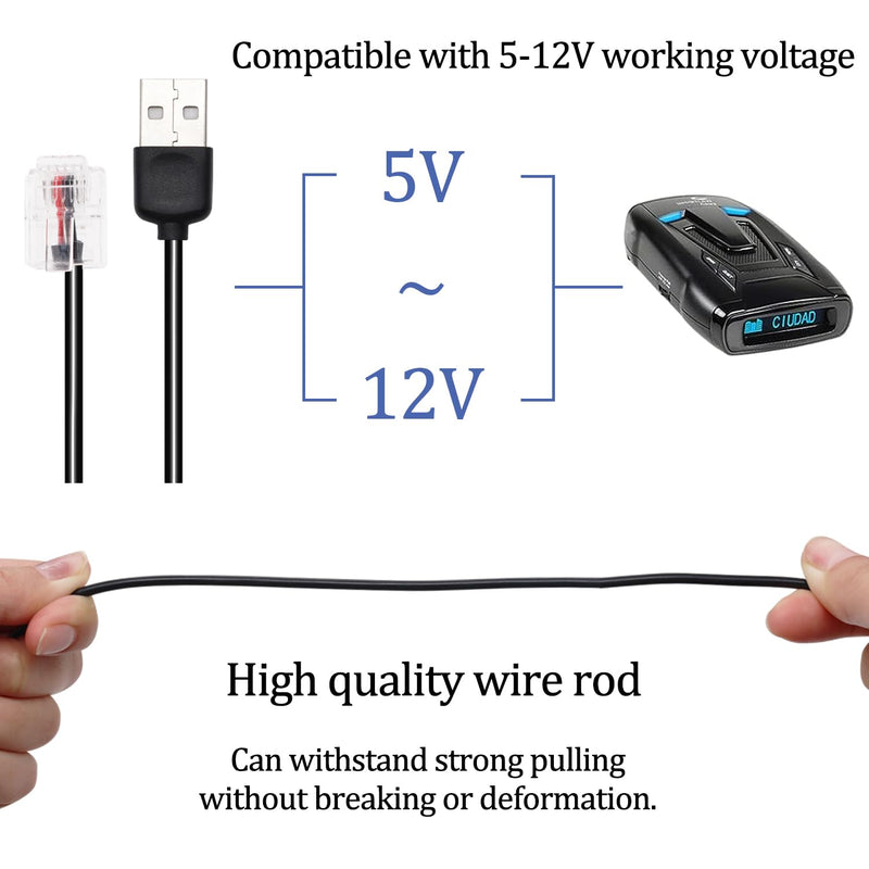 USB to RJ11 Plug Radar Detector Cable, 5FT Radar Detector Power Cord, Replacement Power Adapter for Escort Radenso XP Uniden Beltronics Cobra Whistler Radar Detectors (RJ11-5FT) Q-066
