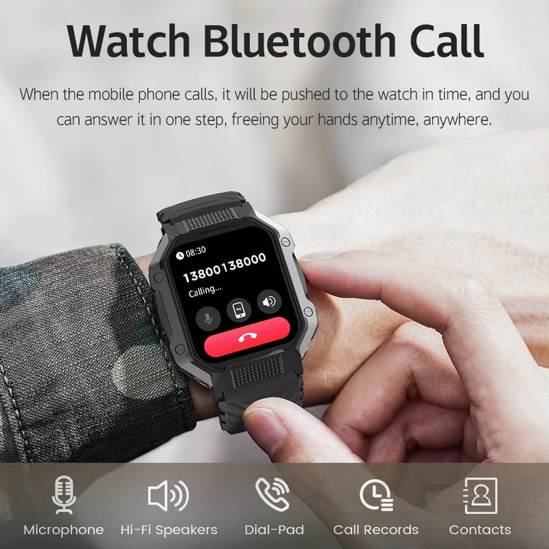 1.83" Large Screen Military Smart Watches for Men Make/Answer Call Tactical Blood Pressure Watch with Heart Rate/Blood Oxygen Monitor 100+ Sport Modes Fitness Watch for Android iOS Phones black gold