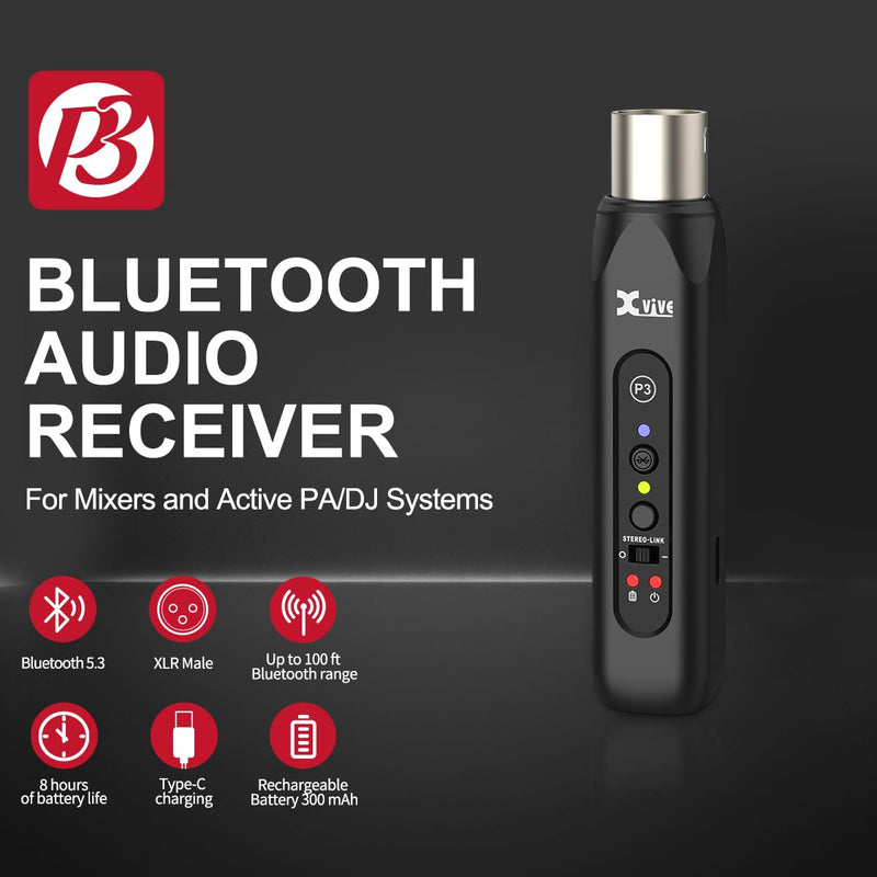 Xvive P3 Bluetooth XLR Receiver for Audio Mixer, Active PA, DJ Systems P3 Bluethooth Receiver