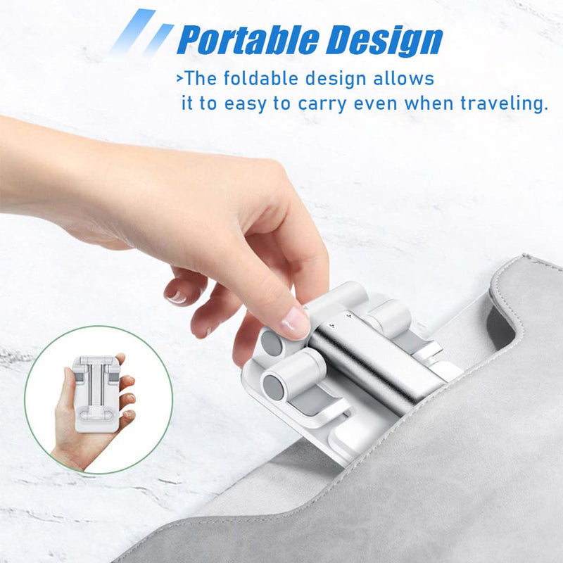 Cell Phone Stand, Angle Height Adjustable Cell Phone Holder with Silicon Pad for Desk Fully Forldable Mobile Phone Holder Compatible with All Mobile Phones, MT-6, (White) White