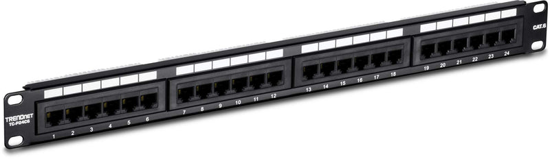 TRENDnet 24-Port Cat6 Unshielded Patch Panel, Wallmount or Rackmount, Compatible with Cat3,4,5,5e,6 Cabling, For Ethernet, Fast Ethernet, Gigabit Applications, Black, TC-P24C6 24 Port Patch Panel
