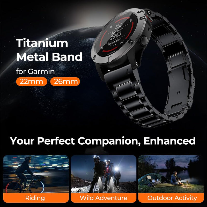 Titanium Band for Garmin Fenix 8/7/7X/6/6X, 22mm 26mm QuickFit Metal Band, Ultra-Lightweight & Hypoallergenic Strap with No Gap Design & Secure Buckle for Fenix/Epix/Forerunner/Instinct/Tactix silver