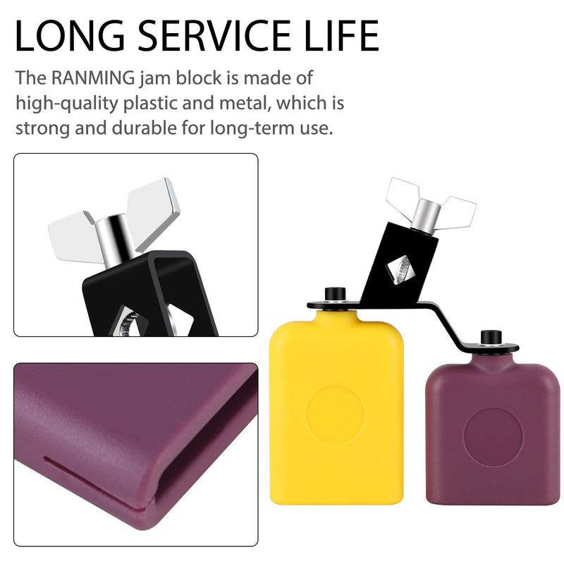 Jam Block,Plastic Cow Bell Double Sambago Bell Jam Block for Band Practice,Festival Performance,Latin Percussion Instrument Kit (Yellow-Purple) 6.2 inch Yellow-Purple