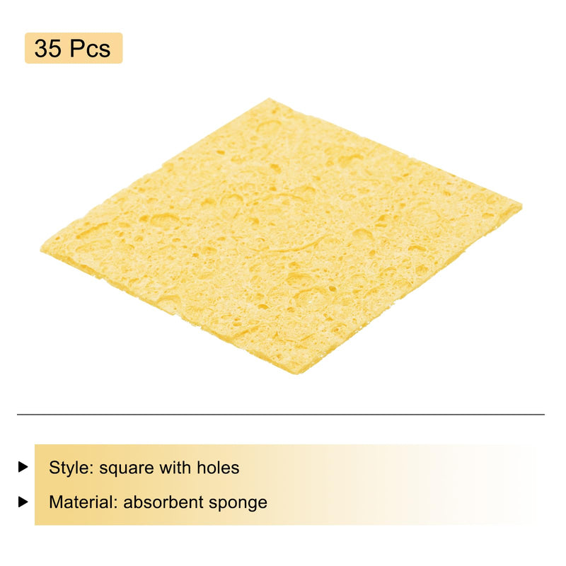 QUARKZMAN 35 Pieces Soldering Sponge 6 x 6 cm Square with Holes, Deep Yellow Cleaning Pads, Replacement for Soldering Iron for Cleaning the Soldering Iron