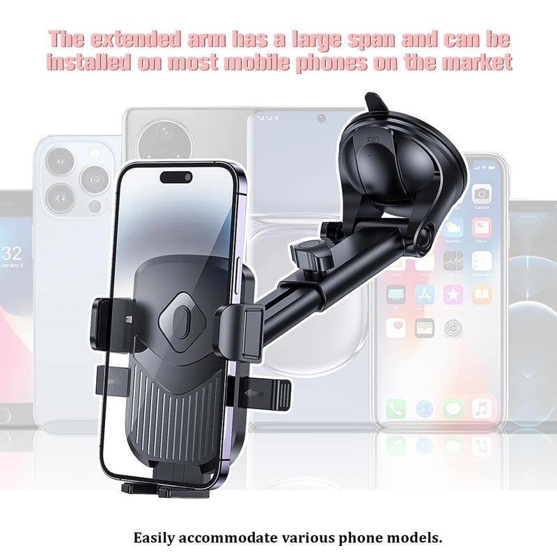 Mandark Car Phone Holder, 360 Degree Rotation Suction Cup Dashboard Vent Mobile Phone Mount Cradle, Auto Interior Dash Windshield Cellphone Stand, Suitable for Most Smartphones (Black) Black