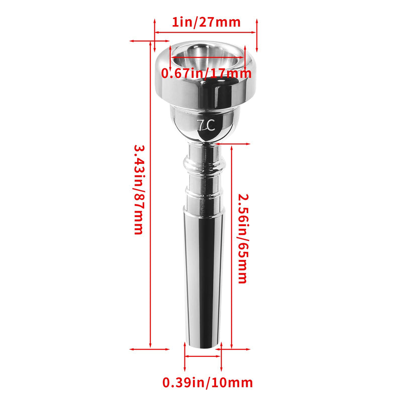Trumpet Mouthpiece, Silver Plated 7C Trumpet Mouthpiece Brass Mouthpiece Replacement Trumpet Accessories Instruments Mouthpiece for Beginners, Professional Players
