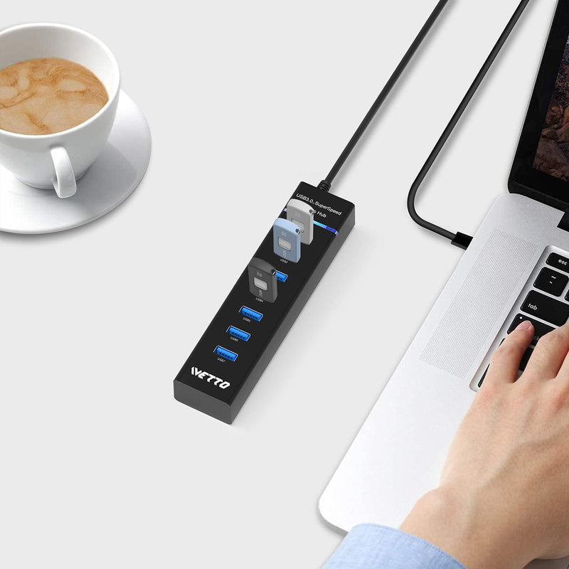 7-Port USB 3.0 Hub, IVETTO Data USB Hub with 38inch Long Cable for Laptop, PC, MacBook, Mac Pro, Mac Mini, iMac, Surface Pro and More