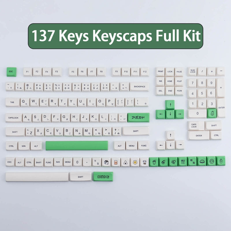 PBT Keycaps 137 Keys Avocado Milk XDA Profile Keycaps Dye-Sublimation Japanese PBT Keycap Set for Cherry Gateron MX Switches Mechanical Keyboards