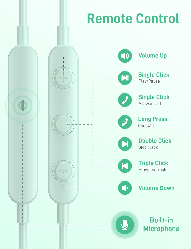 USB C Headphones for Apple iPhone 15 Plus iPad/Google Pixel 8 8A 7 Pro 7A/ Samsung Galaxy S24 S23 S22 S21 Ultra Android Earbud Wired Type C Earphones Magnetic Small Ear Buds with Microphone Mint