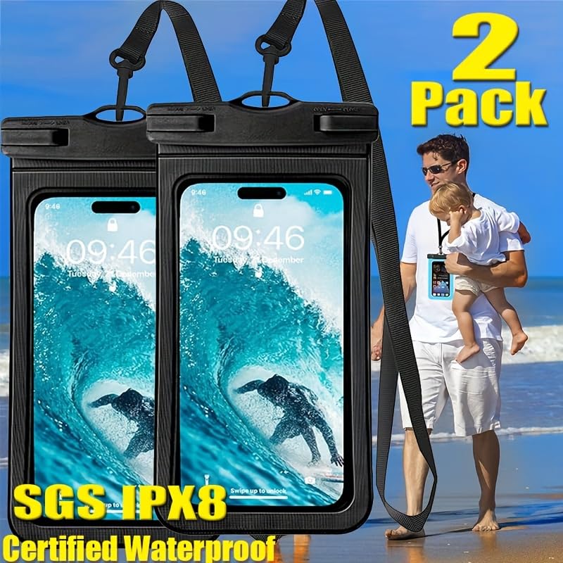 2 Pcs Waterproof Phone Case with TPU Touch Screen Compatible with 16 15 14 13 Pro Max Plus 7.2 Inch for Beach Swimming Diving Snorkeling (Black) Black