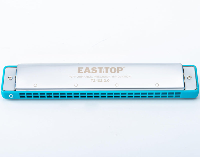 [AUSTRALIA] - EAST TOP Tremolo Harmonica Key of C, 24 Holes Professional Tremolo Mouth Organ T2402 2.0 Harmonica For Adults, Professionals and Students(Blue ABS) blue-C 