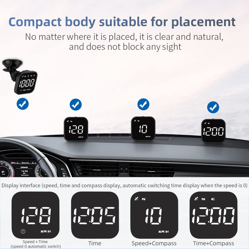 Digital GPS Speedometer, VEESA Car Universal HUD Head Up Display, GPS Smart Gauge Speedometer with Speed MPH Compass Fatigued Driving Alert Overspeed Alarm Trip Meter for All Vehicle (Black) G4S-White
