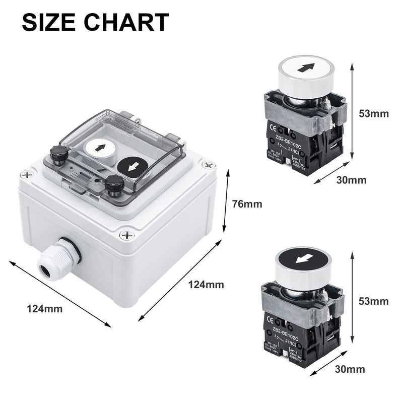 [AUSTRALIA] - IP67 Button Switch Outdoor Waterproof Box 2 Push Button White Up Black Down Button with Protective Cover Anti-misoperation Switch(AC/DC 6A-110V/3A-240V/2.5A-380V) 2 Buttons-White Up & Black Down Self-Resetting 