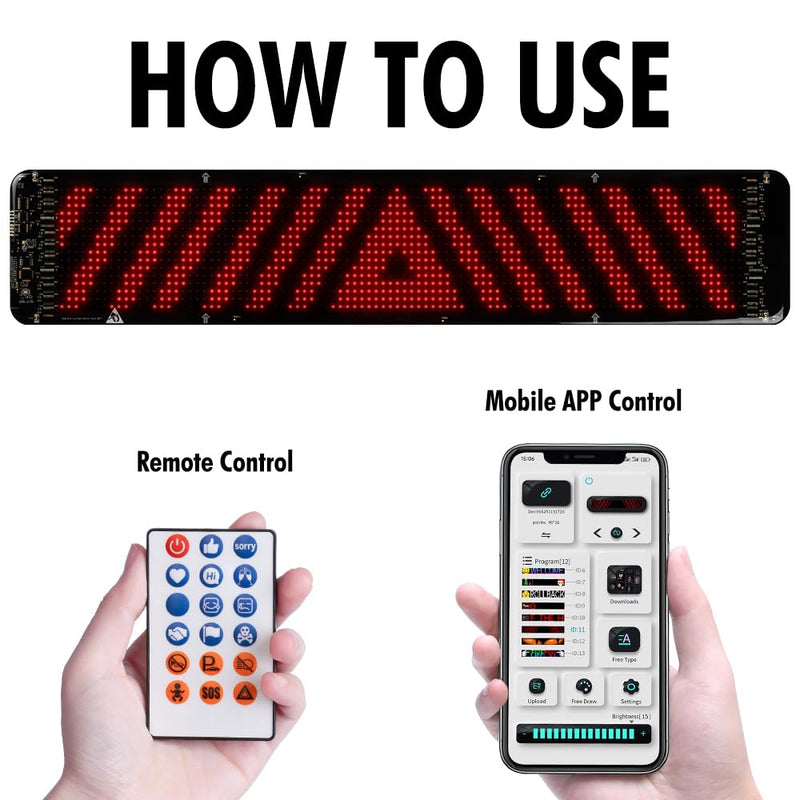 Gelrova Dynamic LED Devil Eye Lights, 23.6" x 4.7" Mega LED Car/Store Display, Jumbo Programmable Panel, USB-Powered, App/Remote Control, Custom Scrolling Text & GIFS for Trucks, Shops, Events 23.6" x 4.7"