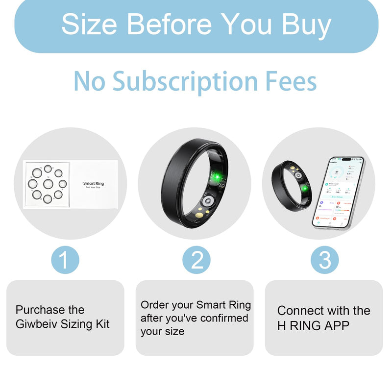 Smart Ring for Women Men, Health Fitness Tracker Ring with Heart Rate/Sleep Tracker/Blood Oxygen/HRV/Stress/Calorie/Steps, IP68 Waterproof for iOS & Android, No APP Fees(Black,9#)