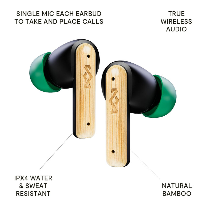 House of Marley Little Bird True Wireless Earbuds, Touch Controls, Built-in Mic, 24 Hours Playtime with Case, USB-C Quick Charge, Sustainable Materials, Movie and Gaming Mode, Black | Earphones with integrated microphone, 24 hours of battery life, In-e...