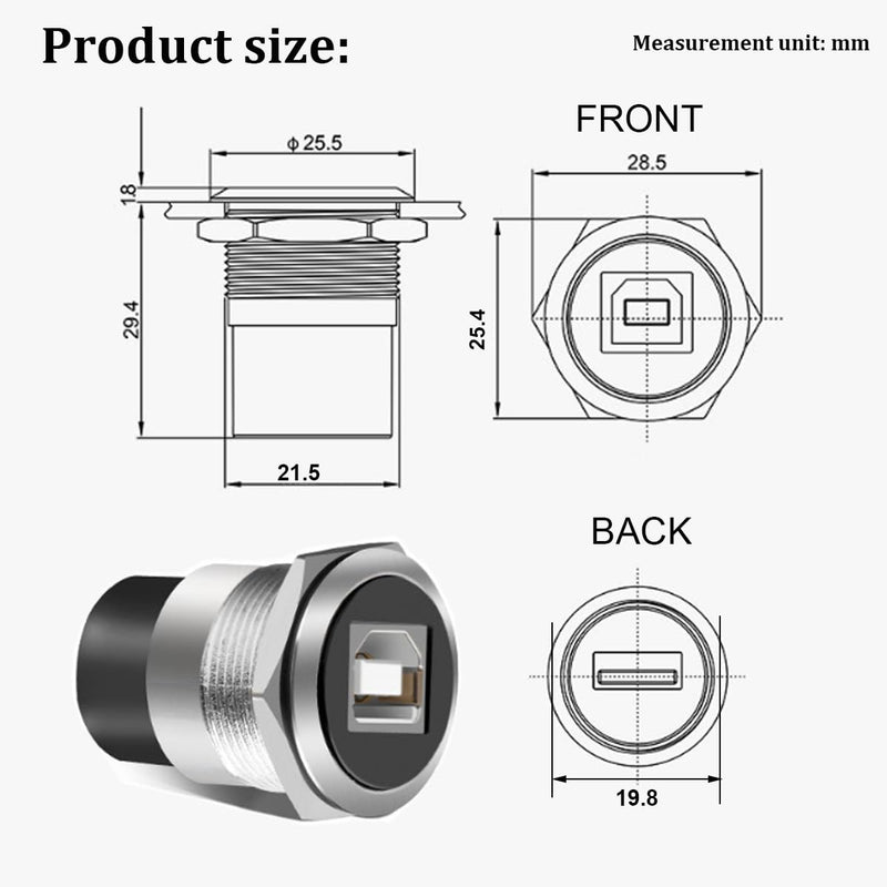 PENGLIN 5PCS USB-B to USB 2.0 Panel Mount Connector, USB Type B Printer Connector to USB2.0 Data Transfer Adapter Converter Compatible with Laptop Computer Printer Scanner Camera 5PCS(USB-B to A)