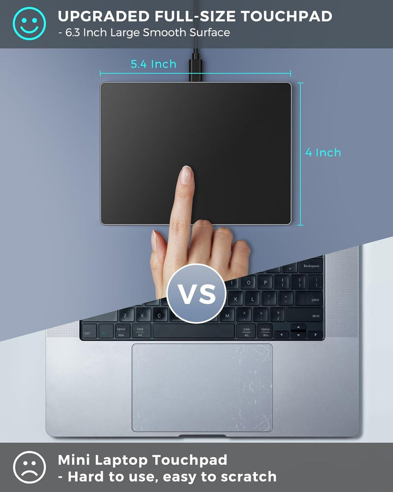 Wired touchpad supports multi gesture control, Aluminum alloy casing and glass panel Trackpad Mouse with Multi-Touch Navigation for Windows 10/11/Linux/fedora 43 Laptop PC Notebook Computer (black) black