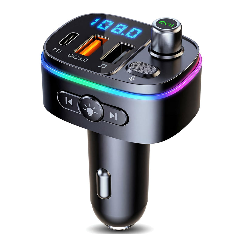 [AUSTRALIA] - TISONNY Bluetooth FM Transmitter for Car, with Dual Fast Charging (QC3.0 & PD 20W), Qualcomm 5.0 Chip, Hands-Free Calling, Support USB/TF Card Playback, Plug and Play for All Cars Black FM Transmitter T65 
