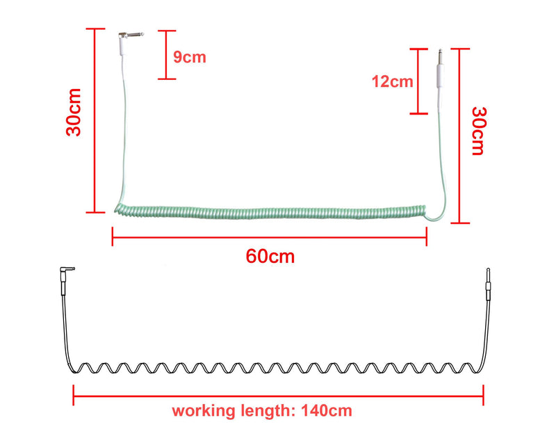 Rayzm Curly Instrument Cable, 2 Meters Coiled Chord, Right Angle to Straight Spiral Lead for Guitar/Bass green