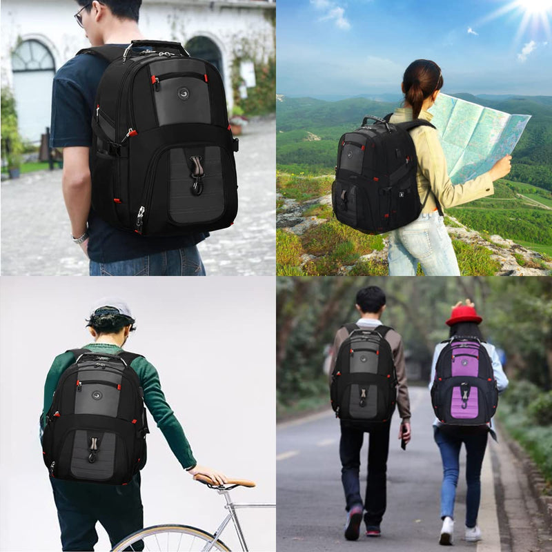 SHRRADOO Extra Large 52L Travel Laptop Backpack with USB Charging Port, College Backpack Airline Approved Business Work Bag Fits 17 Inch Computer for Men Women Grey Travel Backpacks