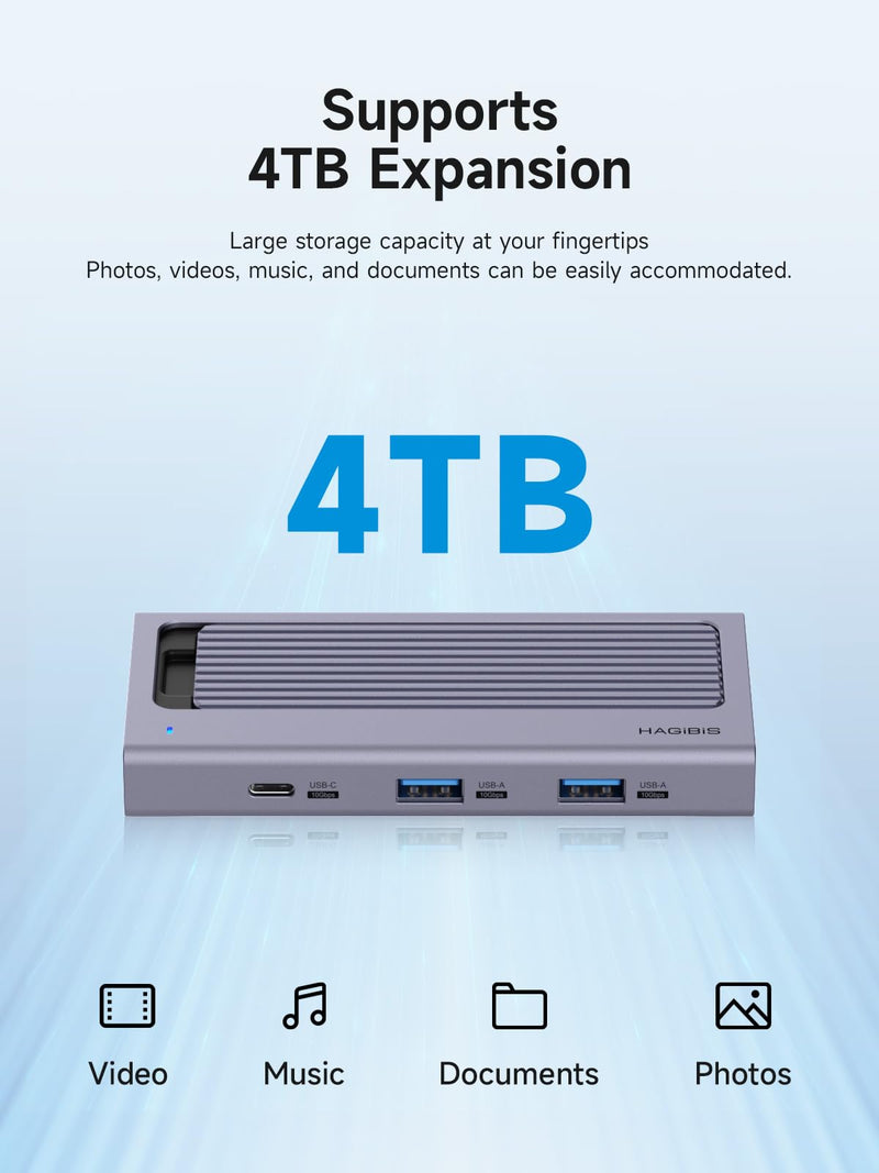 Hagibis USB C Hub with M.2 SSD Enclosure, Magnetic Cover Easy Disassemble External Hard Drive Enclosure with 10Gbps USB 3.1, USB C for MacBook Pro, iPhone15 Pro Max, Mac Mini, Laptop, PC (HB777)