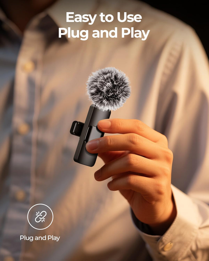 [AUSTRALIA] - BAILIXIN 3-in-1 Microphone for iPhone, Android, Camera, Wireless Microphones, Mini Microphone, Lapel Mic with Noise Reduction, Crystal Clear Sound & 7H Battery for Recording, YouTube, Podcast Charcoal Black 