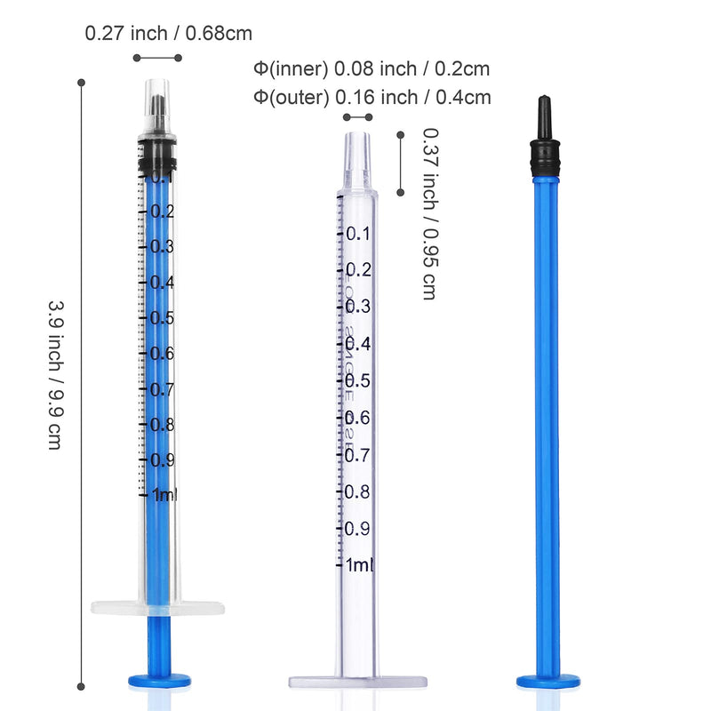 Pack of 36 1 ml plastic syringes + 36 needle-less measuring caps for refilling laboratory liquids and measuring animal feed oil glue 1 ml (36 pieces)