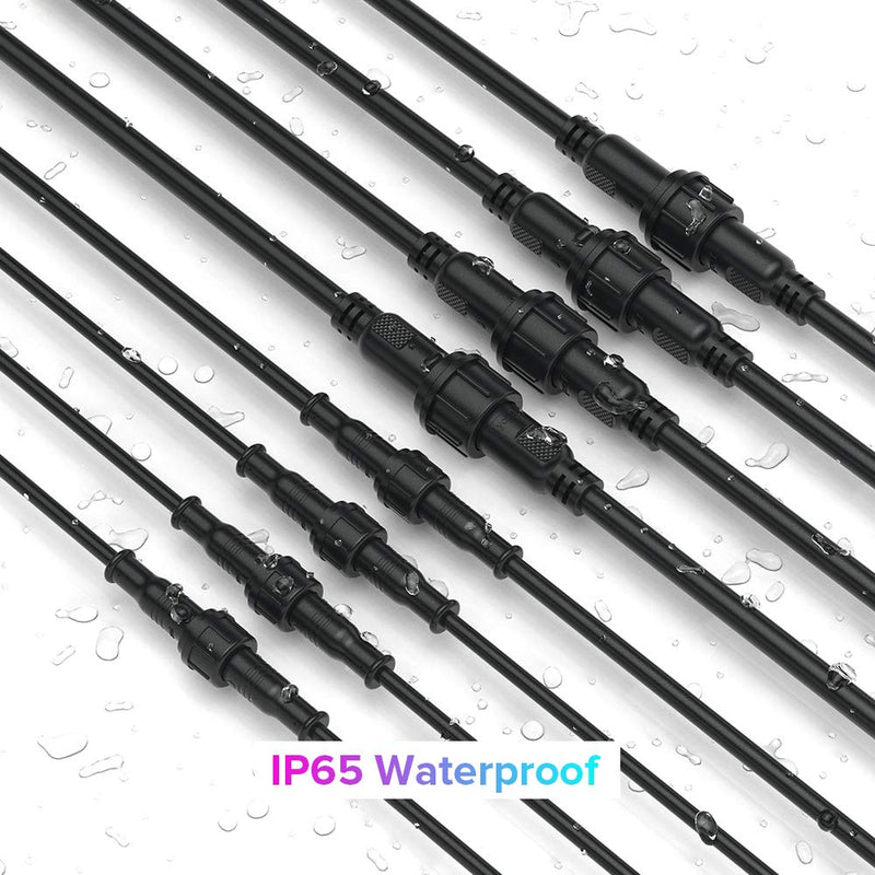 BTF-LIGHTING 2 Pin Waterproof Electrical Plug 22 AWG IP65 Male Socket 7.87 in/20 cm Extension Cable for Boat, Indoor/Outdoor LED Strip/Strip Light 22 mm Nut Small 5 Pairs 2Pin Small