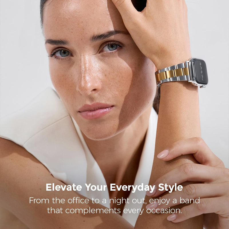 My Pretty Strap Silver Apple Watch Band & Glossy XOXO Protective Case Bundle – Elegant Stainless Steel Strap & Luxury Metal Cover for Apple Watch Series 1-11, SE & Ultra (40MM) Queen Vogue