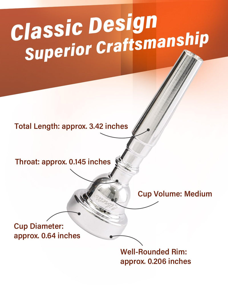 Libretto 7C Trumpet Mouthpiece, 2μm Silver Plated Trumpet Mouthpiece w/Vacuum Packing, Compatible with C and B♭ Trumpet, Designed for Beginners, Students, Intermediate Players