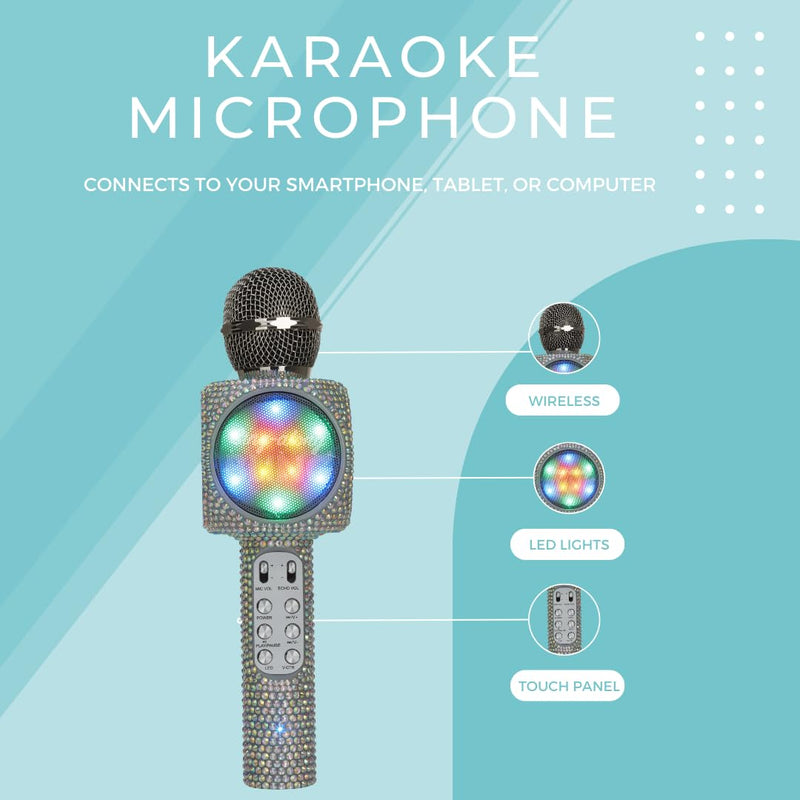 Sing-Along Bling Bluetooth Karaoke Microphone and Bluetooth Stereo Speaker All-in-One (Silver Bling w/Disco Ball)