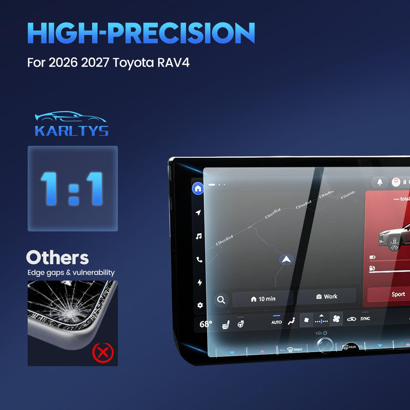 Karltys 2PCS Screen Protector for 2026 2027 Toyota RAV4, 10.5" Navigation & 12.3" Dashboard 9H Tempered Glass HD Screen Cover Touchscreen Film [Anti-Glare & No Fingerprint & Tool-Free]