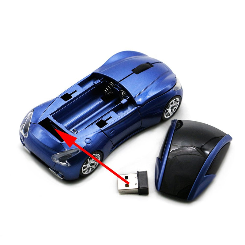 Ai5G Race Car Mouse Wireless Sports Car Shaped Mouse 2.4GHz LED Light Shining Surface Decoration Desktop Laptop Computer Mouse Optical Mice (Blue) Blue