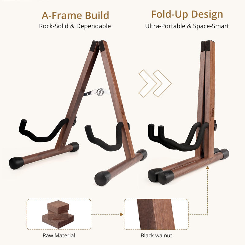 MUSO Guitar Stand,Acoustic Guitar Stand,Wood Classical Electric Guitar Stand,Foldable Bass Guitar Stand,Guitar Accessories also fit Bass,Violin,Ukulele(America Black Walnut) America Black Walnut