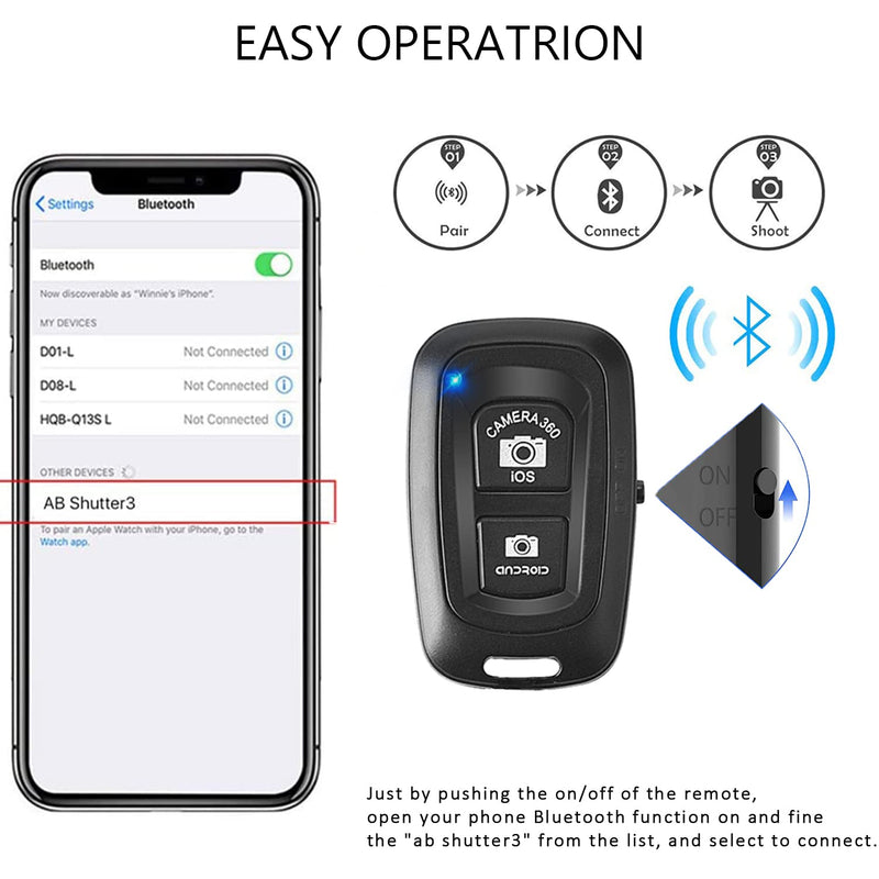 Cellphone Clicker, Camera Remote Control(2 Pack) for Photos & Videos, Wireless Camera Remote Shutter Compatible with iPhone/Android Phone/iPad/Tablets with Adjustable Wrist Strap Black-Black
