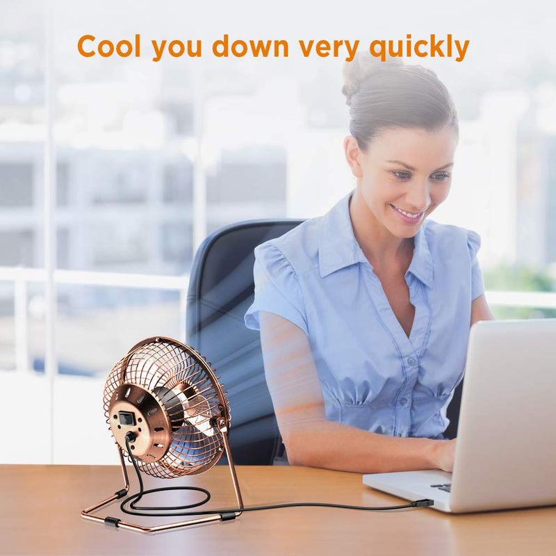 EasyAcc 6 Inch USB Desk Fan, [ Small Quiet Powerful Metal Fan ] USB Powered Portable Fan, Strong Airflow& 360°Rotation Personal Table Cooling Fan with 2 Speed(USB POWERED ONLY) 6" USB Fan Bronzer