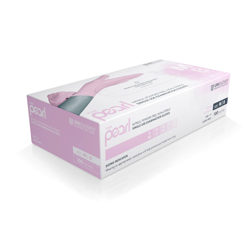 UNIGLOVES GP0051 Pink Pearl Powder Free Nitrile Gloves-Boxed x100, Extra Small Set of 100 XS