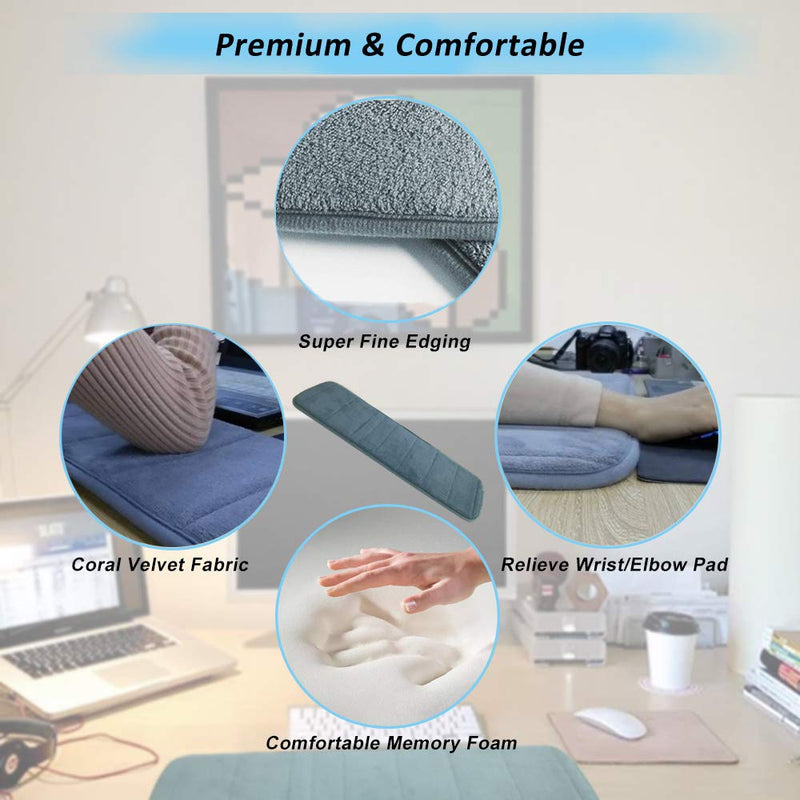 Upgraded Computer Wrist Elbow Pad, Creatiee Premium Memory Cotton Desktop Keyboard Arm Rest Support Mat for Office Desktop Working Gaming - Less Elbow Pain(Long-Sized, 7.9 x 31.5 inch)(Gray) Gray